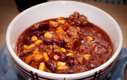 Bowl of chili with beans.